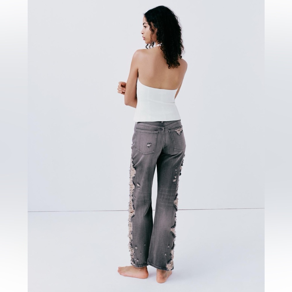 NWT ZARA SS24 TRF MID-RISE WIDE LEG RIPPED JEANS 6688/248 012/298 - Picture 9 of 13